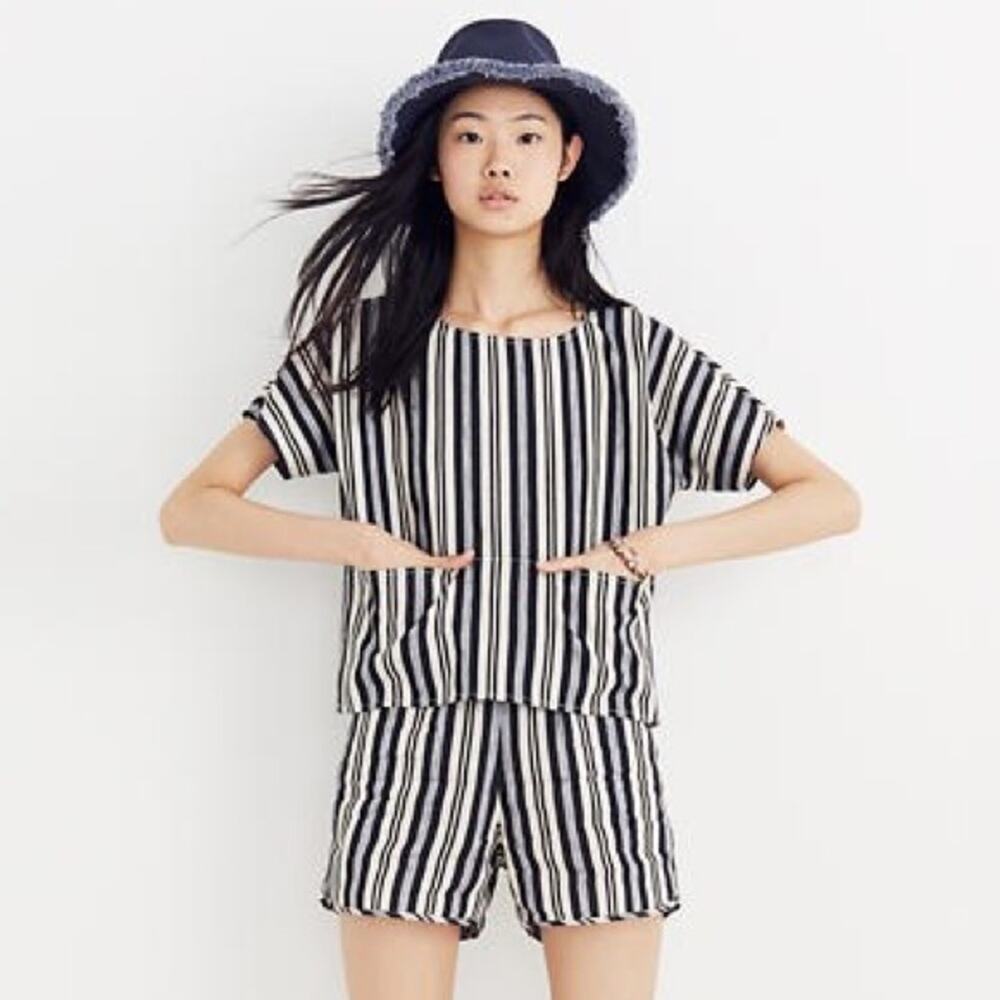 Madewell Boxy Crop Tee Top In Evelyn Stripe XS